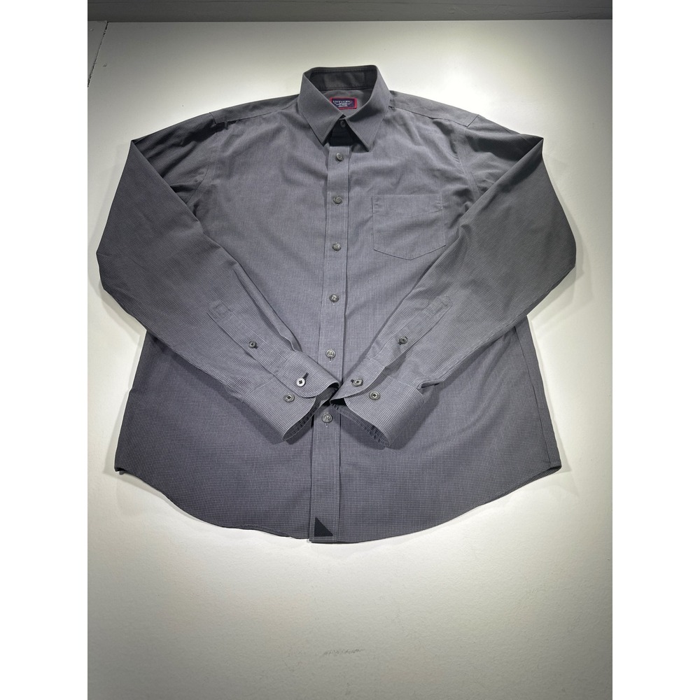 UNTUCKit Mens Grey Micro Check Slim Fit Wrinkle Free Cotton Button Down Shirt M
